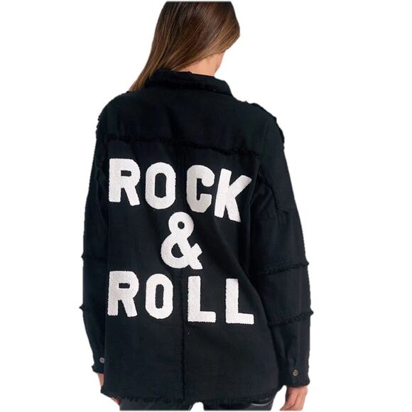Elan Women’s Devan Distressed Frayed Fringed Rock & Roll Spellout Jacket $109 M - Picture 1 of 5